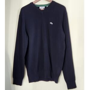 Lacoste Regular Fit V-Neck Pullover Sweater Mens Large Black Cotton Classic Luxe